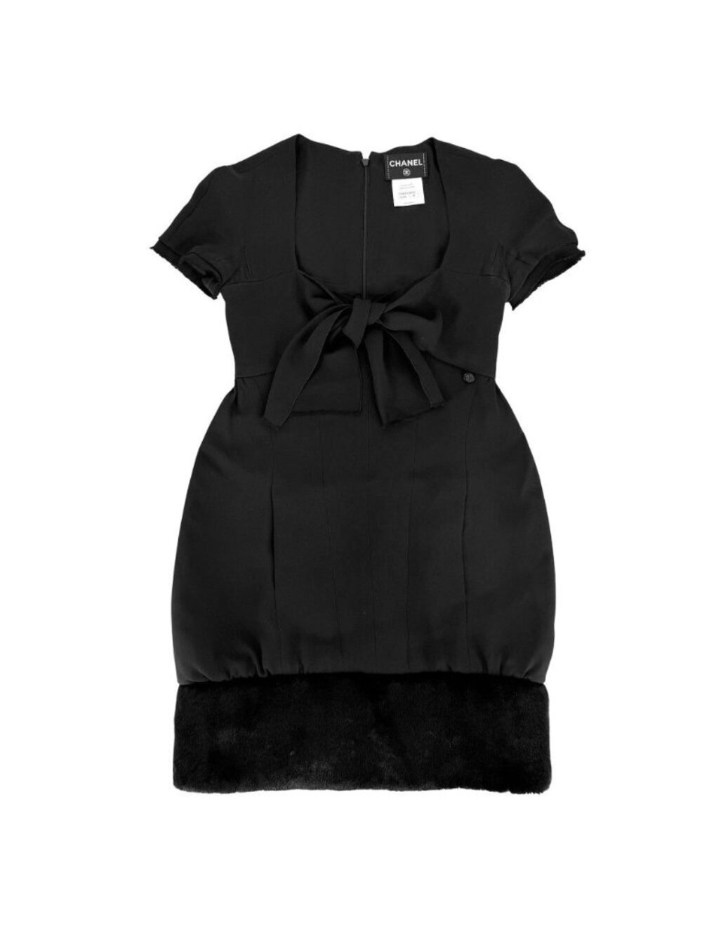 Chanel Dress Short Sleeve 36 Black Silk All Season